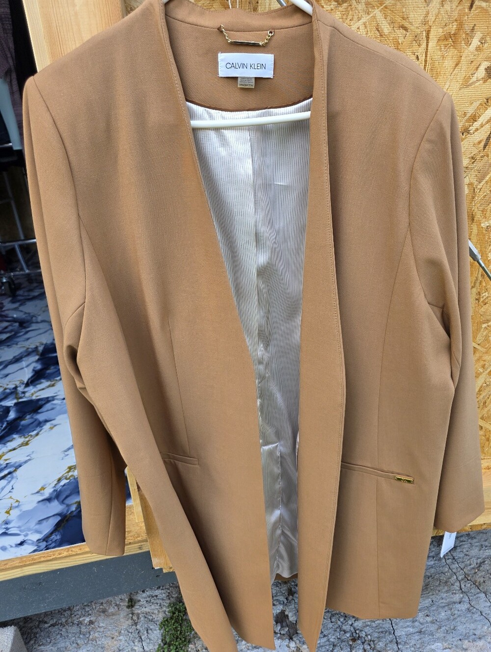 Calvin Klein Women's Mustard Open-Front Blazer Coat - Picture 13 of 16